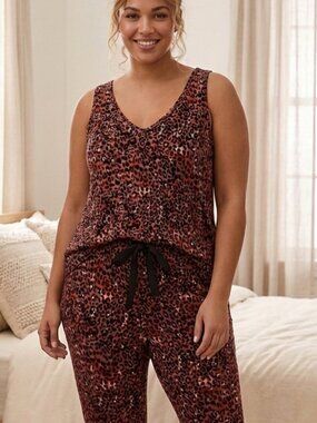 Torrid Luxe Berry Leopard Lounge Set Ribbed Super Soft Sleep Tank&Joggers XXL/2